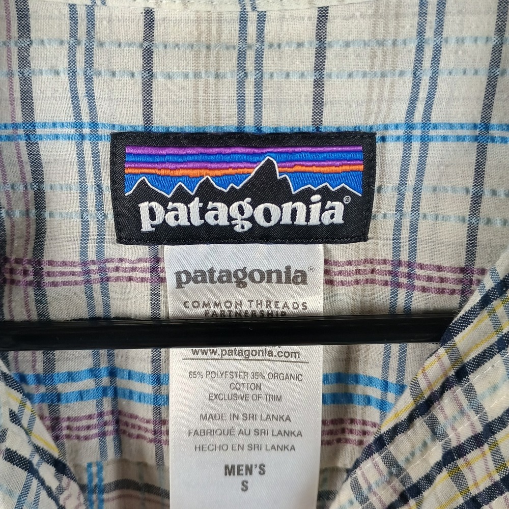Patagonia Puckerware Shirt Men S Blue Black Purple Plaid Seersucker Button Up SS - Picture 11 of 11